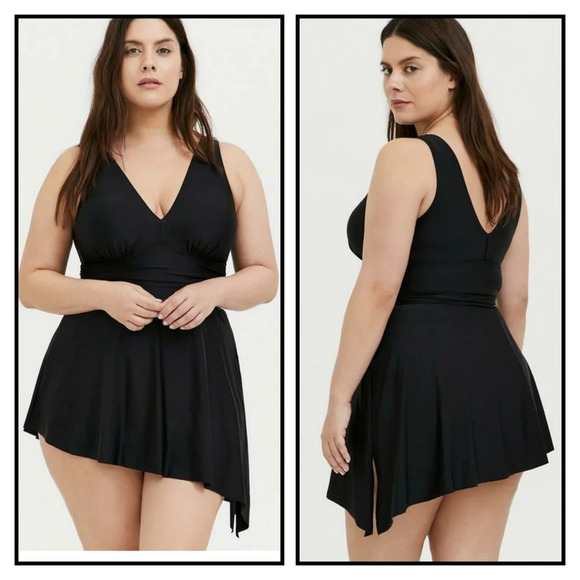 Torrid Black Wireless Asymmetrical One Piece Swim Dress With Brief Size 5 - Picture 7 of 7